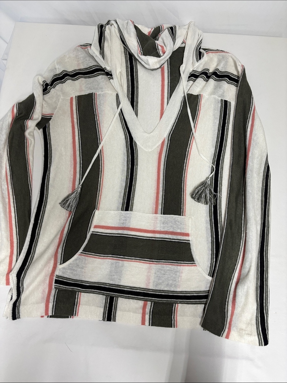 360 Sweater 100% Linen Striped Baja Hoodie Pullover Women’s S